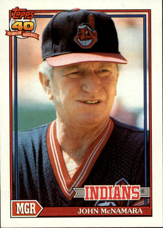 Baseball card of John McNamara, Cleveland Indians manager in team cap and uniform