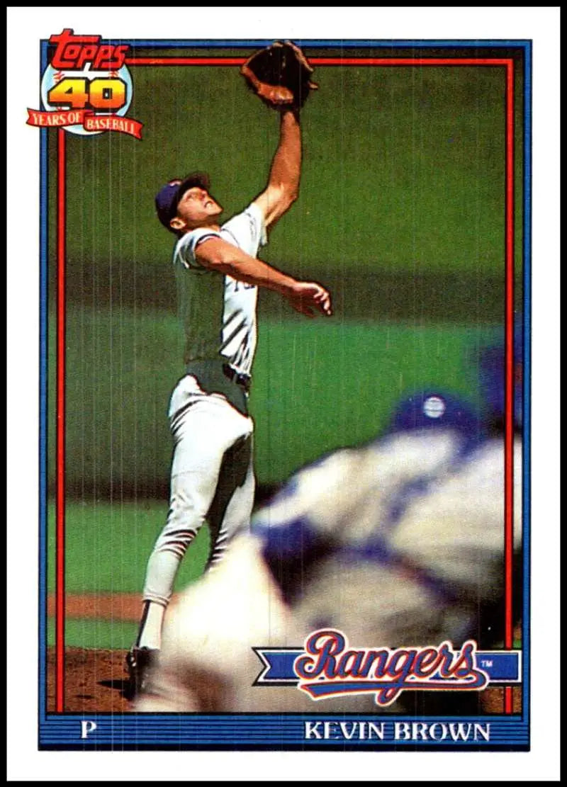 Kevin Brown Texas Rangers baseball card showcasing pitcher catching a ball