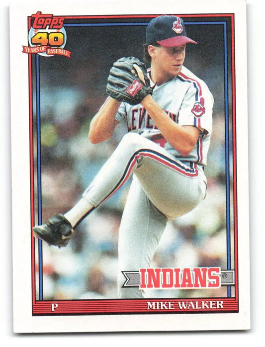 Cleveland Indians baseball card of Mike Walker in windup motion wearing white uniform