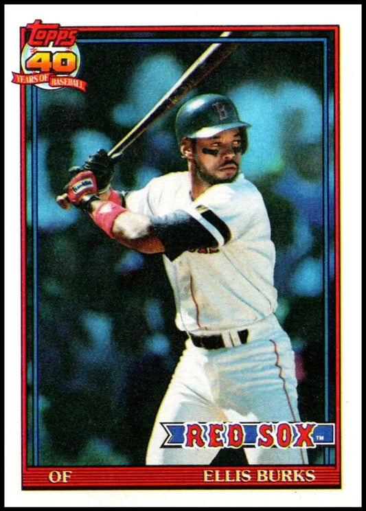 1991 Topps #70 Ellis Burks baseball card featuring Red Sox outfielder in batting stance