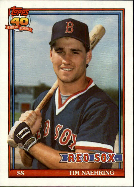 Tim Naehring Boston Red Sox baseball card in navy uniform holding a bat