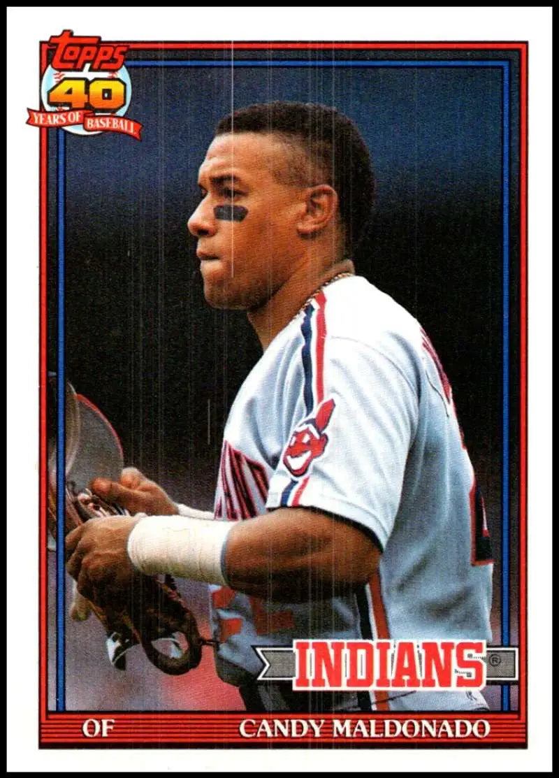 Cleveland Indians Candy Maldonado 1991 Topps baseball card in white home uniform