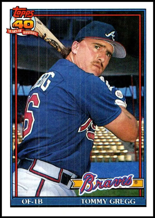 1991 Topps baseball card of Tommy Gregg in a batting stance for Atlanta Braves