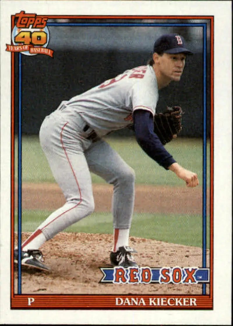 1991 Topps #763 Dana Kiecker Boston Red Sox pitcher mid-delivery baseball card