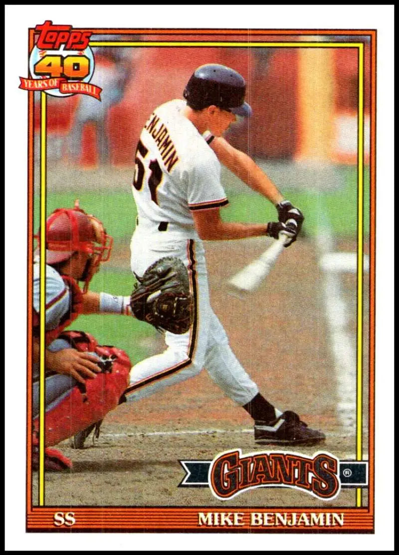 Mike Benjamin at bat for the San Francisco Giants on 1991 Topps #791 Baseball Card