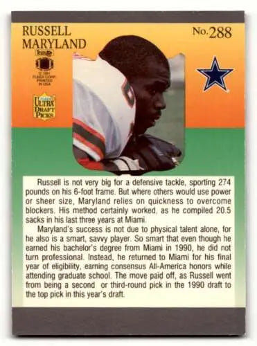 1991 Ultra #288 Russell Maryland Dallas Cowboys football card with original gloss