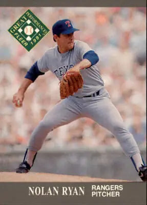 Texas Rangers pitcher Nolan Ryan in gray uniform mid-pitching motion for Great Performances