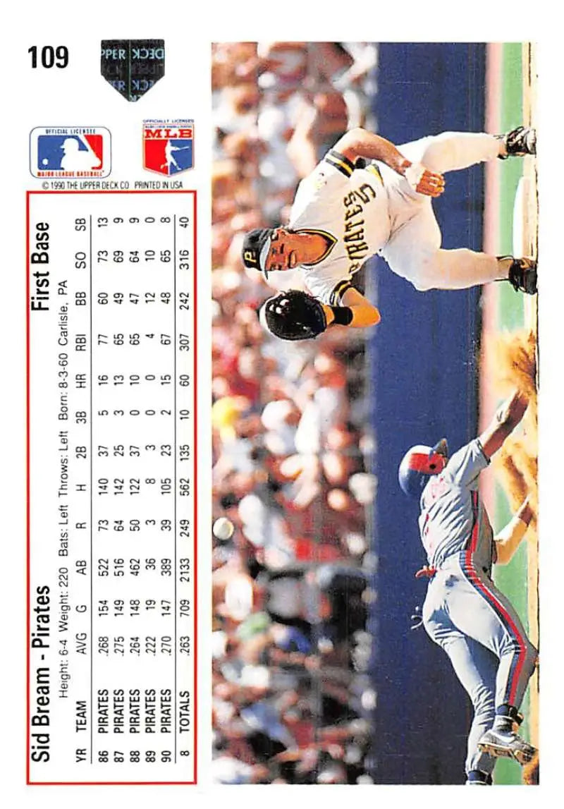 Sid Bream leaps to make a catch on 1991 Upper Deck Pittsburgh Pirates Baseball Card