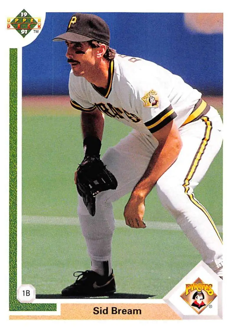 Sid Bream in white uniform crouching for Pittsburgh Pirates baseball card display