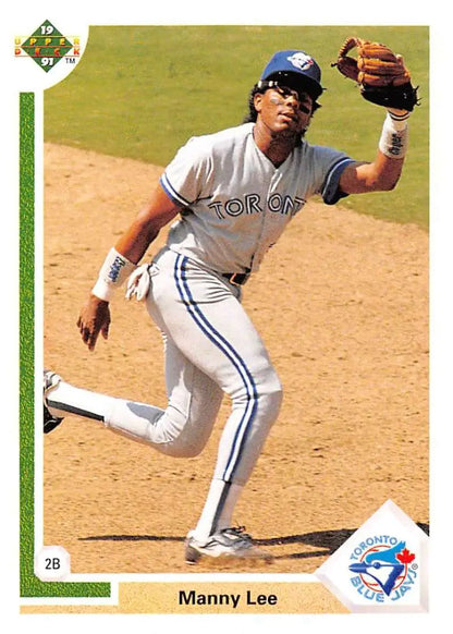 Toronto Blue Jays player fielding in gray uniform from 1991 Upper Deck Tim Raines card