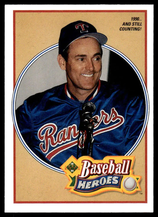 Baseball card of Nolan Ryan in blue satin jacket, Texas Rangers memorabilia