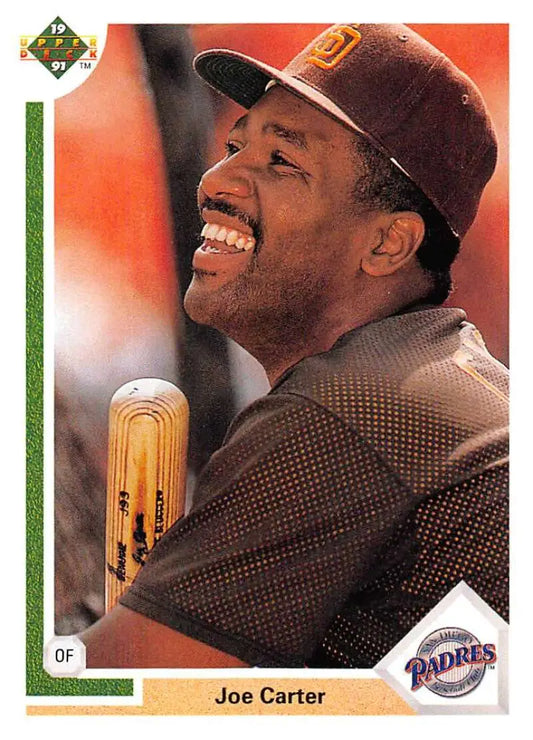 Joe Carter smiling in San Diego Padres uniform on 1991 Upper Deck baseball card