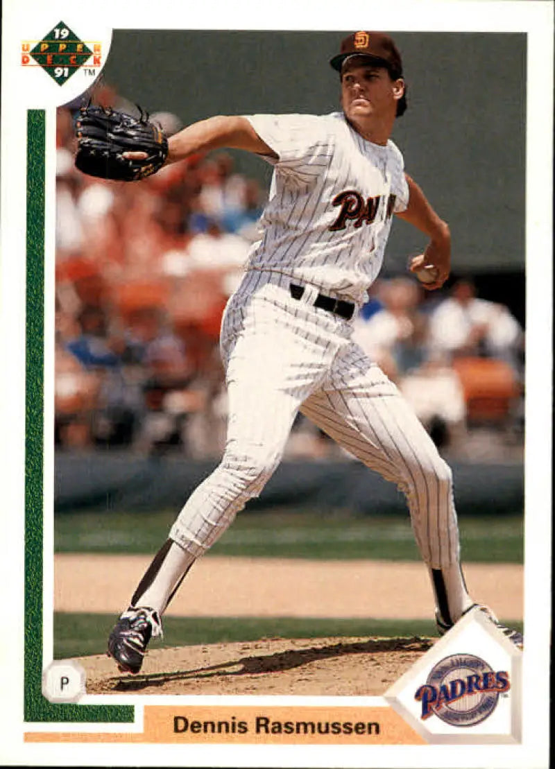 Dennis Rasmussen delivers a pitch in a San Diego Padres uniform on an Upper Deck card