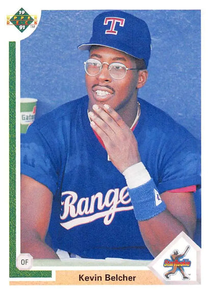 Kevin Belcher Texas Rangers Baseball Card in blue uniform from 1991 Upper Deck