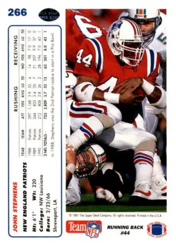 1991 Upper Deck #266 John Stephens NM Near Mint Patriots football trading card original gloss