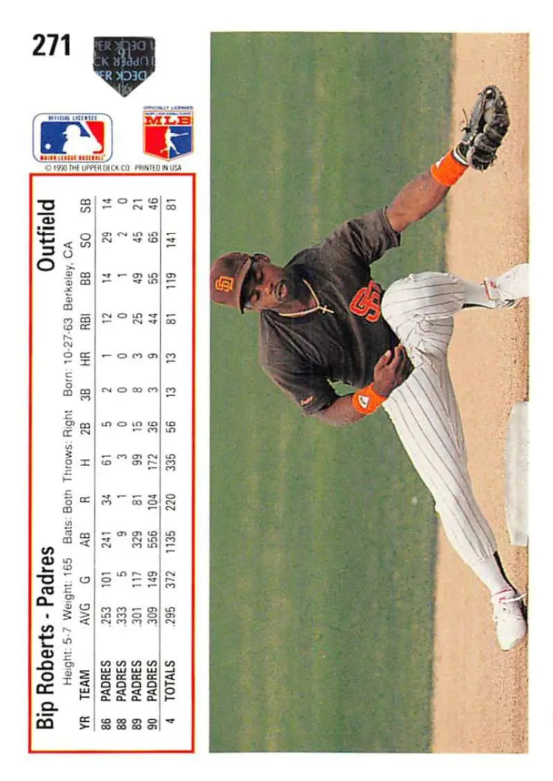 Bip Roberts leaping catch in San Diego Padres uniform on 1991 Upper Deck baseball card