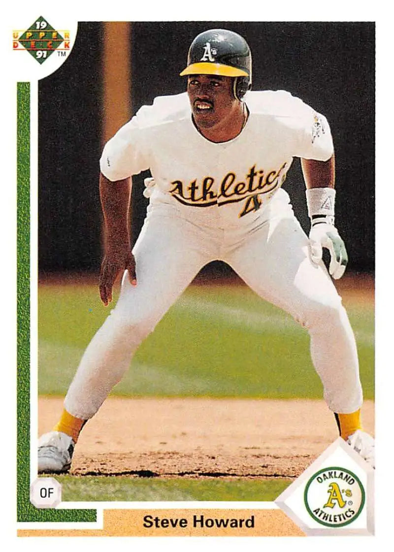 Baseball card of Steve Howard in white uniform for Oakland Athletics by Upper Deck