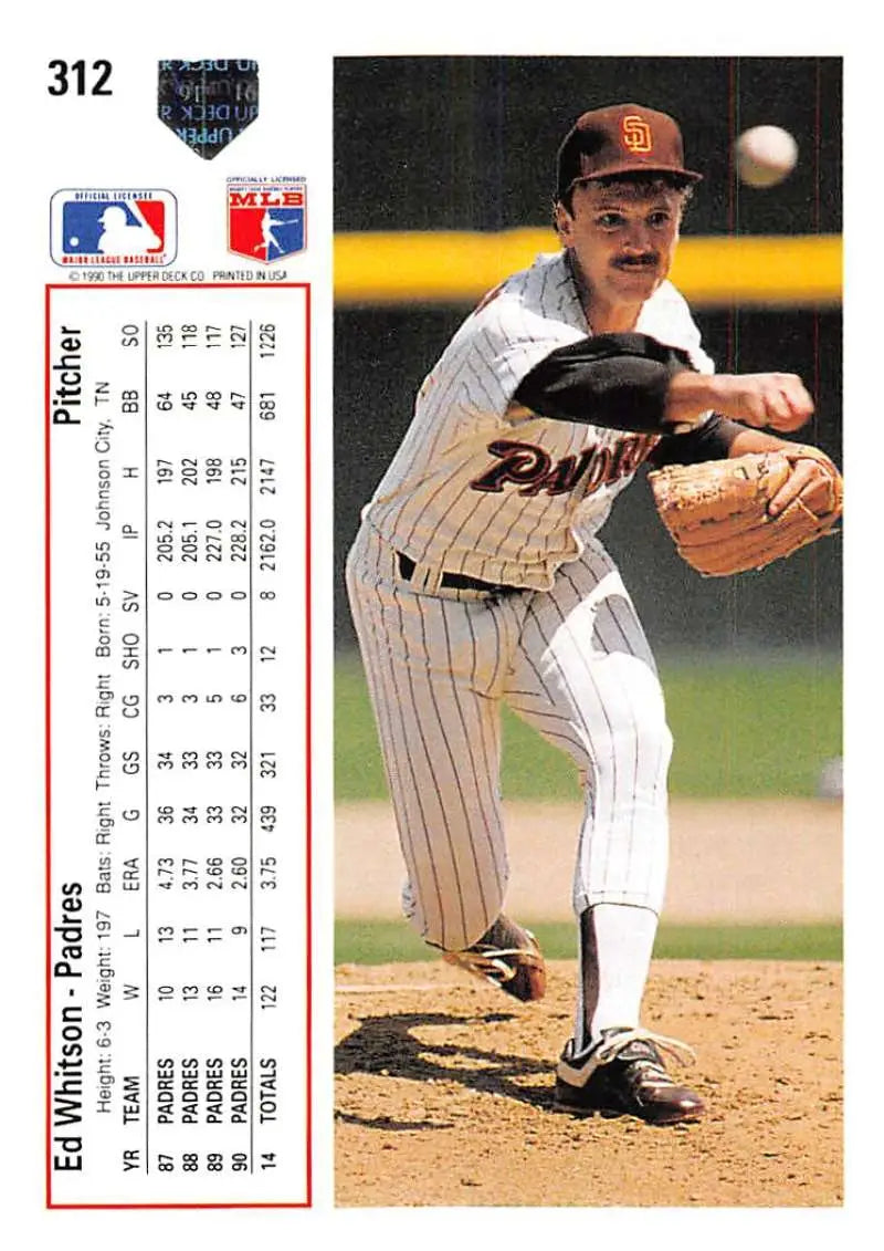 Baseball player in San Diego Padres uniform mid-pitch on 1991 Upper Deck card