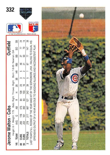 Jerome Walton catching a fly ball in Chicago Cubs pinstripes for baseball card display