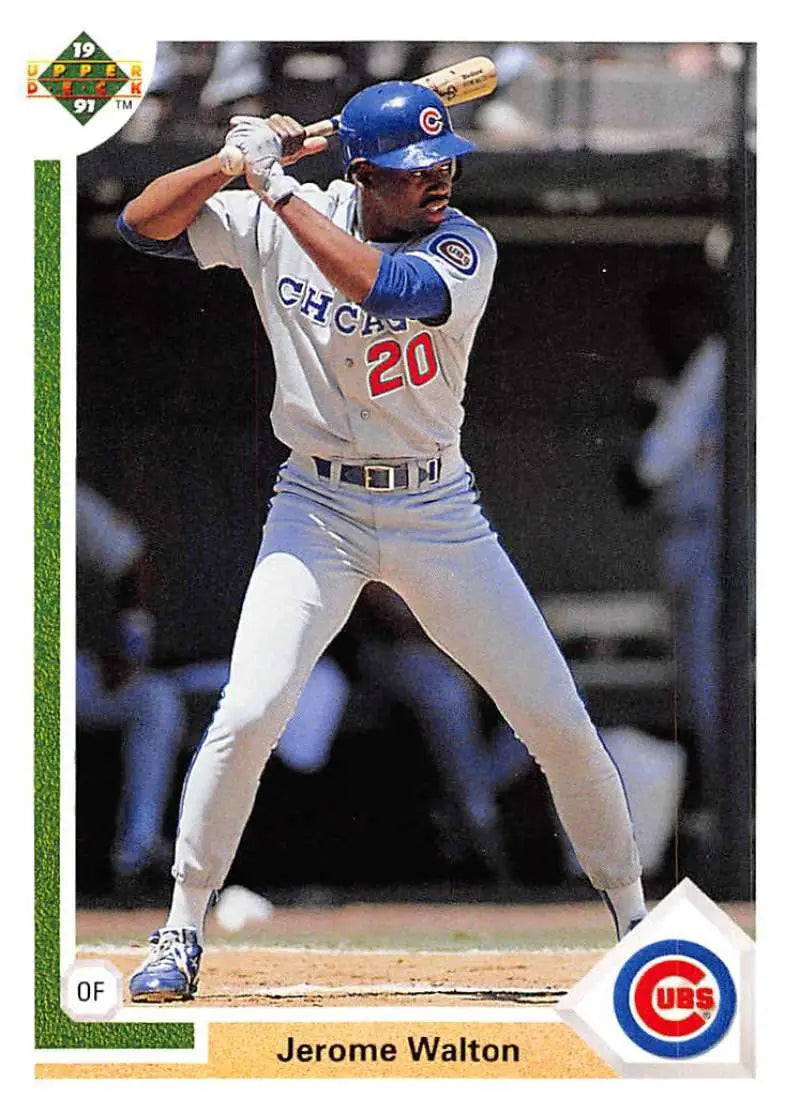 Jerome Walton in white uniform at bat on 1991 Upper Deck Chicago Cubs baseball card