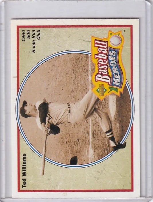 Vintage Ted Williams batting stance on 1991 Upper Deck Baseball Heroes card