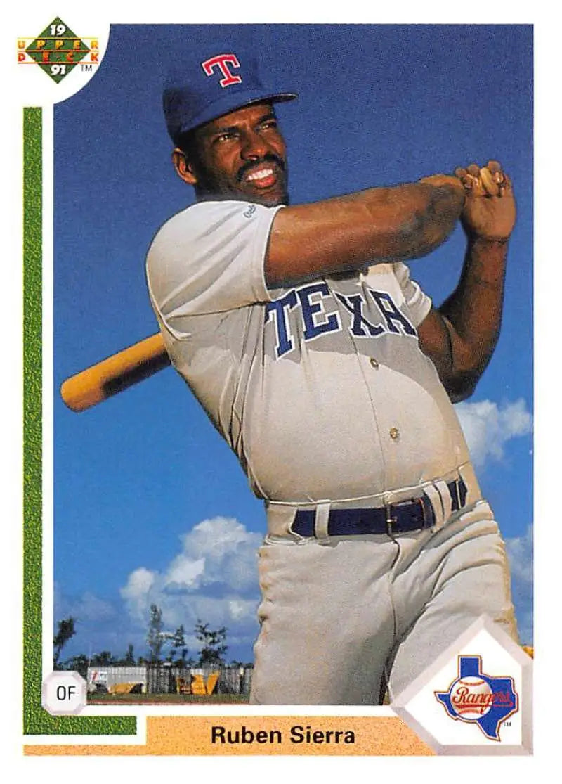 Baseball player Ruben Sierra in Texas Rangers uniform with bat, Upper Deck card