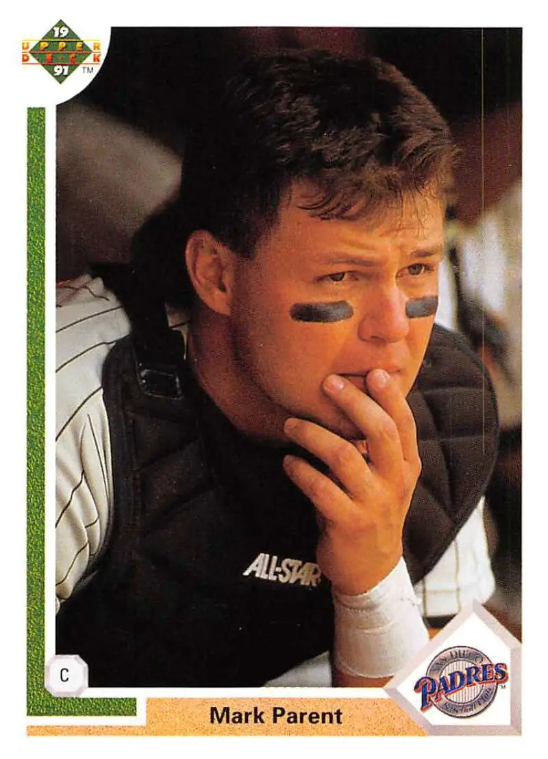 Mark Parent in Padres uniform with eye black on 1991 Upper Deck baseball card