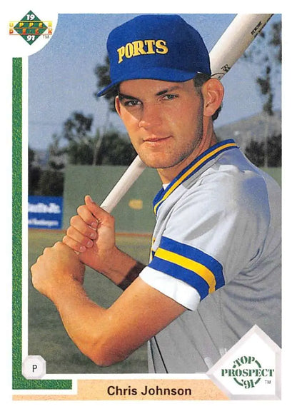 Chris Johnson in Seattle Mariners uniform holding bat for Milwaukee Brewers baseball card