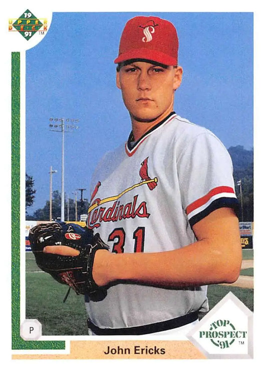 Baseball player in St. Louis Cardinals uniform #31 from 1991 Upper Deck John Ericks card