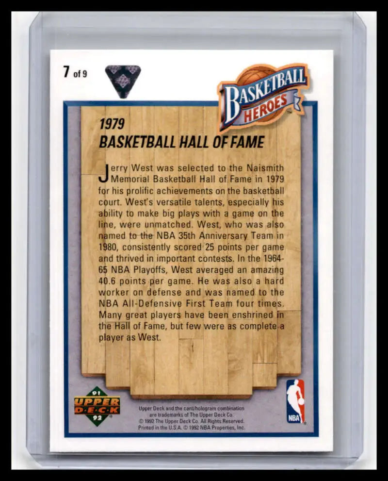 1979 Basketball Hall of Fame trading card featuring Jerry West by Upper Deck