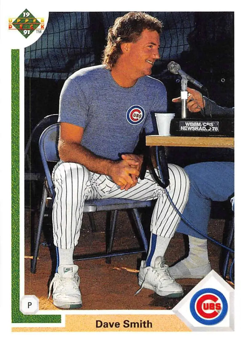 Dave Smith in Chicago Cubs uniform sitting on a stool, featured on Upper Deck baseball card