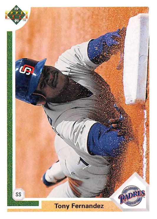 Baseball player sliding into base in San Diego Padres uniform for Upper Deck card