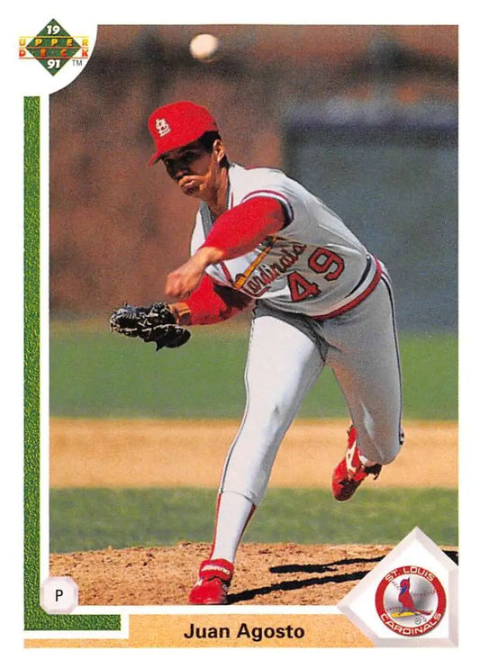 Juan Agosto mid-pitch on the mound in St. Louis Cardinals uniform, Upper Deck card