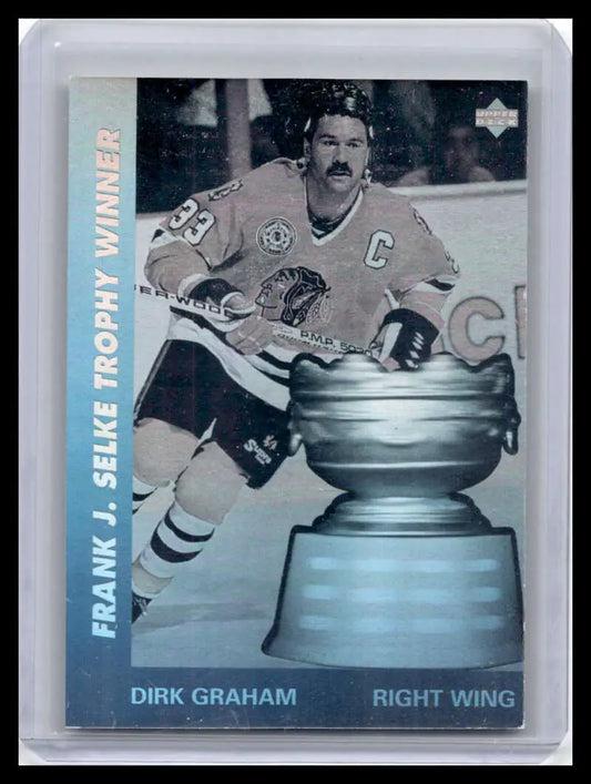 Hockey trading card of Dirk Graham with Stanley Cup, Chicago Blackhawks Upper Deck card