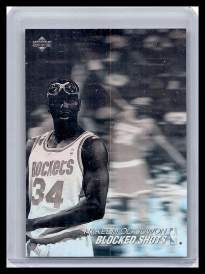 Basketball trading card of Hakeem Olajuwon, 34, Houston Rockets, 1991 Upper Deck AW8