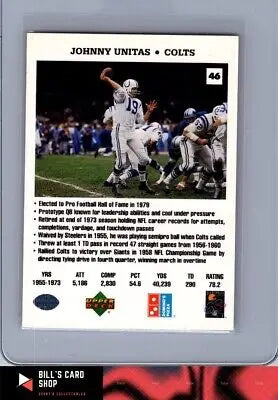 Johnny Unitas football card from 1991 Upper Deck Domino’s The Quarterbacks #46