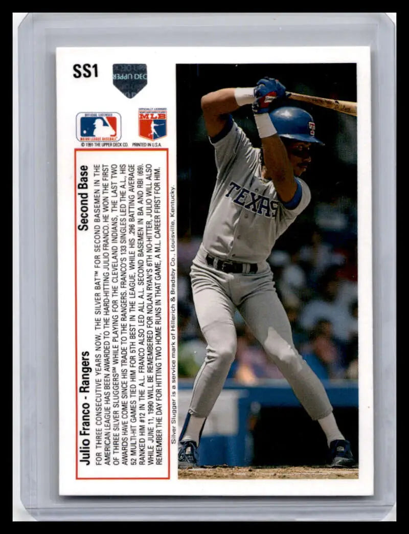 1991 Upper Deck Julio Franco Texas Rangers Baseball Card in gray away uniform