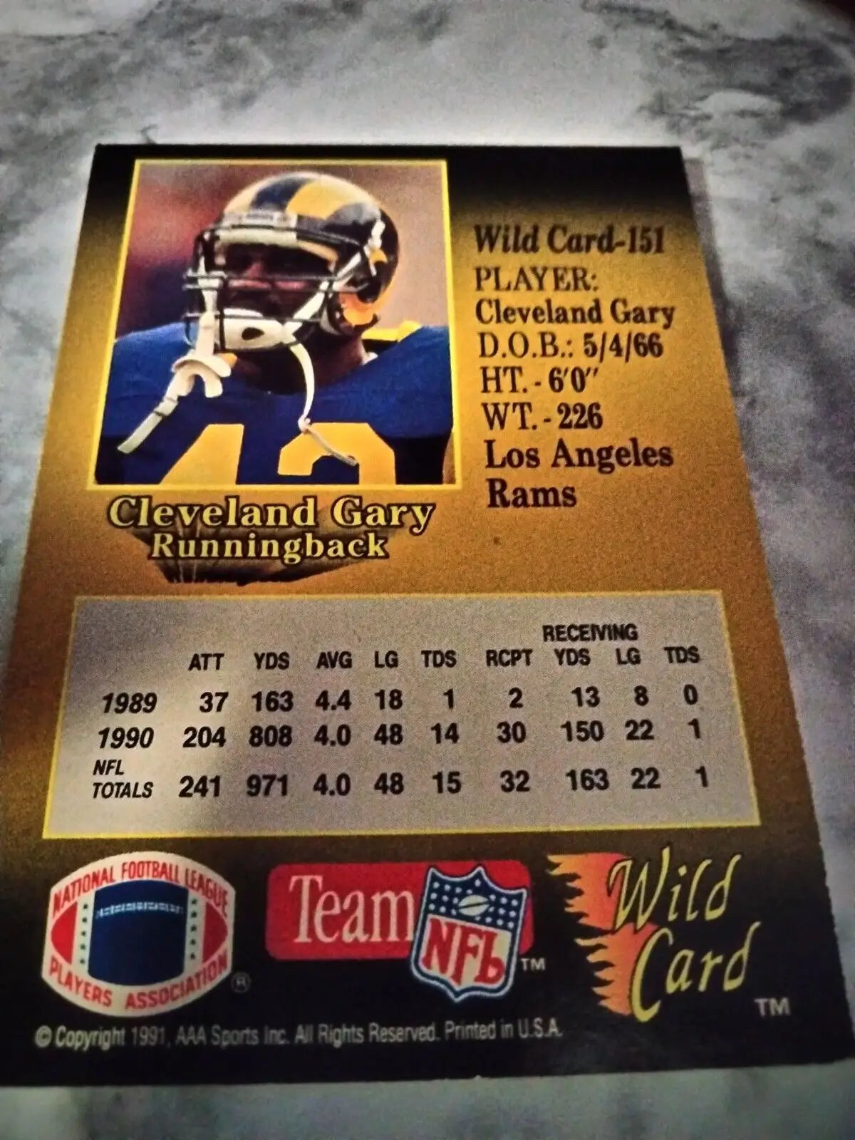 Cleveland Gary 1991 Wild Football Card #151 Los Angeles Rams collectible item