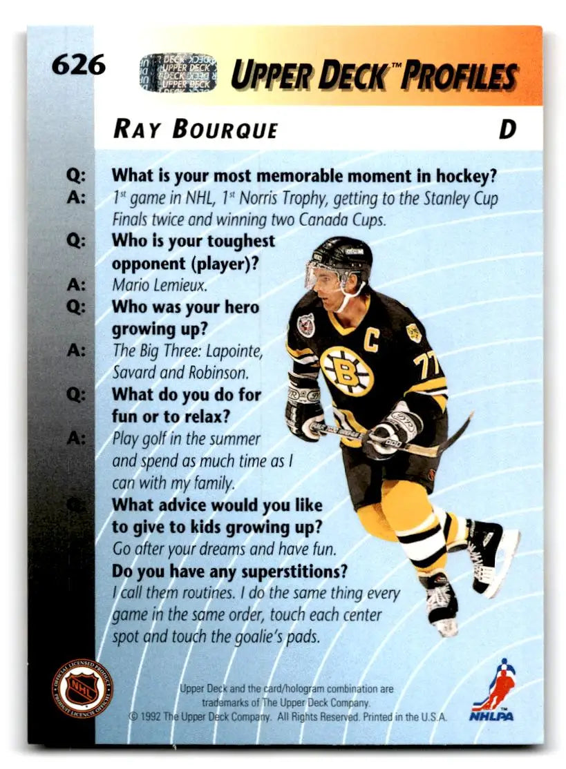 Ray Bourque 1992-93 Upper Deck #626 trading card collectible in mint condition