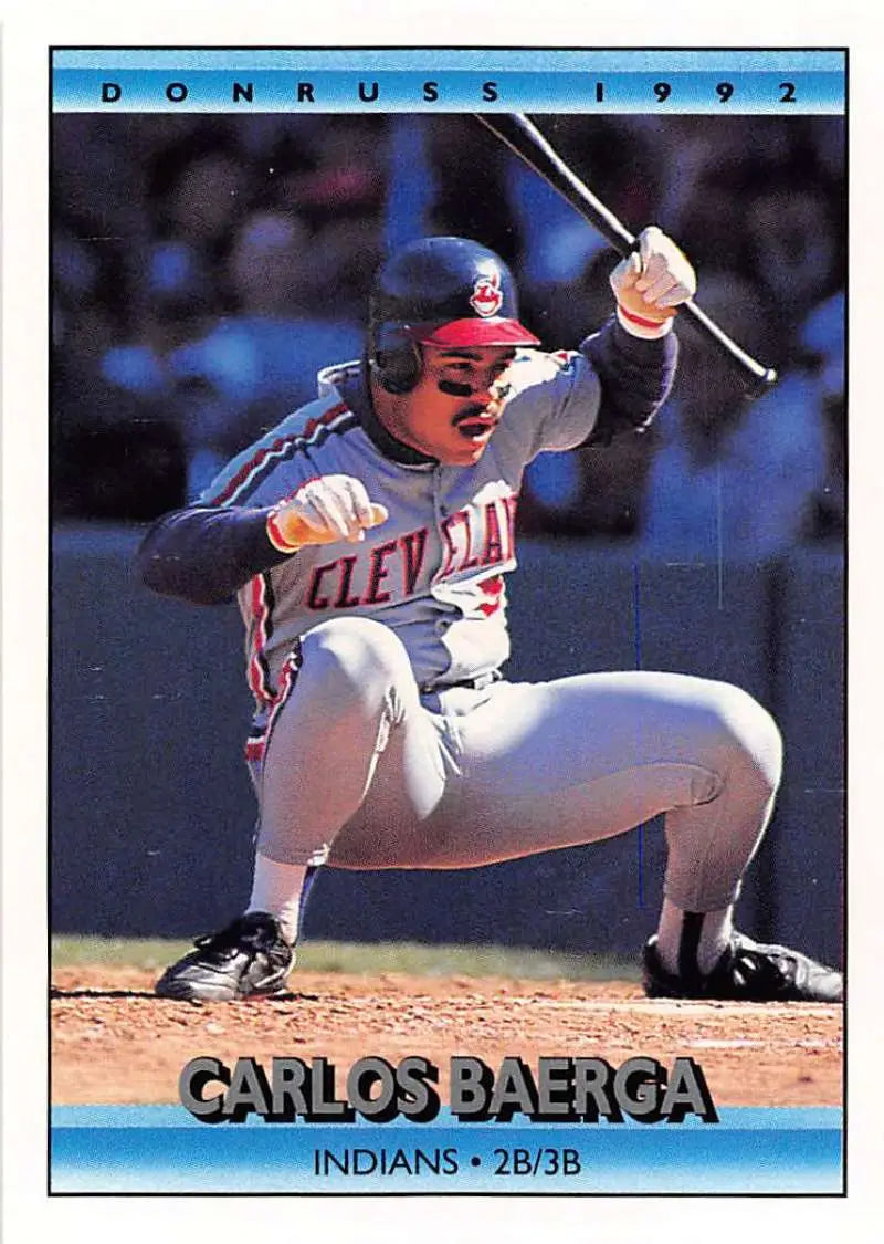 Cleveland Indians baseball card featuring Carlos Baerga in a batting stance