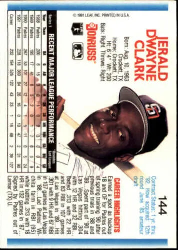 Jerald Dwayne Clark baseball card in original gloss from 1992 Donruss Padres set