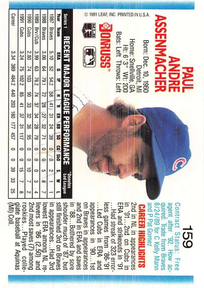 1991 Donruss Baseball Card of Paul Assenmacher from the Chicago Cubs