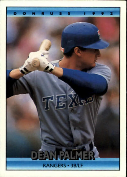 Dean Palmer Texas Rangers Baseball Card in gray uniform at bat, 1992 Donruss #177