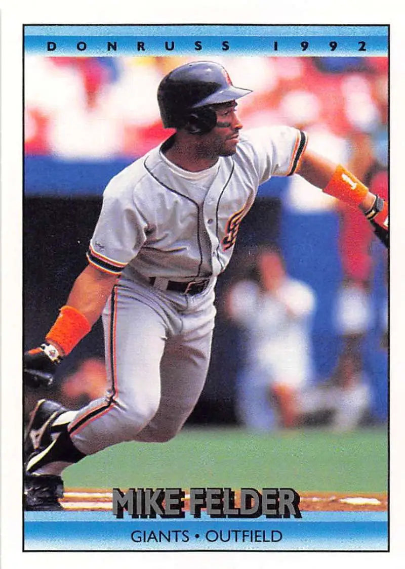 1992 Donruss #182 Mike Felder mid-swing for the San Francisco Giants baseball card