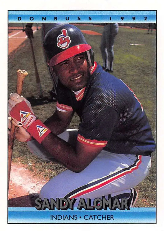 Cleveland Indians Sandy Alomar baseball card in batting pose with team uniform and cap