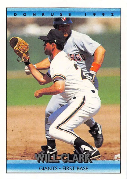 San Francisco Giants baseball card of Will Clark fielding a ball in 1992 Donruss set