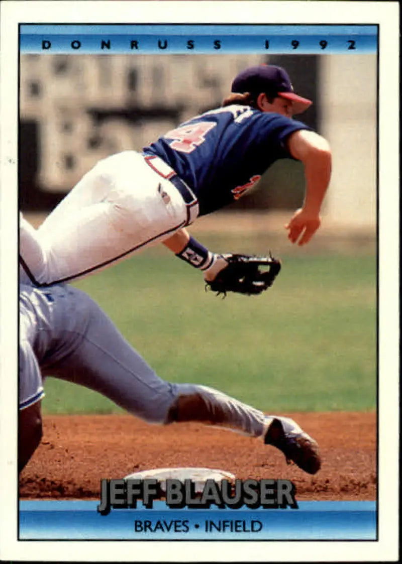 Jeff Blauser diving to make a play in Atlanta Braves uniform on baseball card image