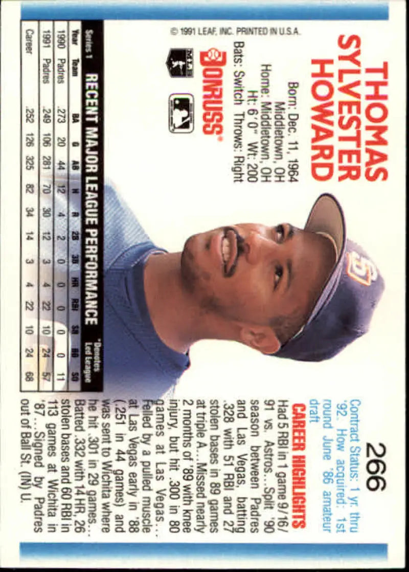 1991 Leaf Baseball Card featuring Thomas Howard of the San Diego Padres