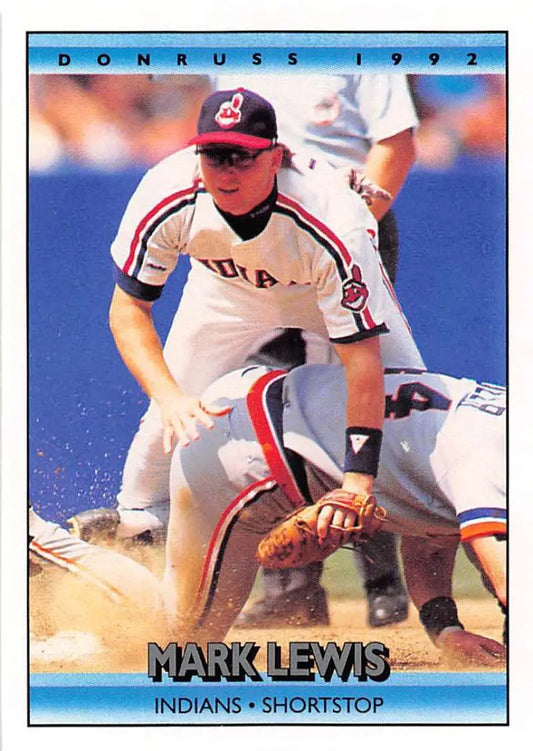 Mark Lewis making a play at second base on a Cleveland Indians baseball card