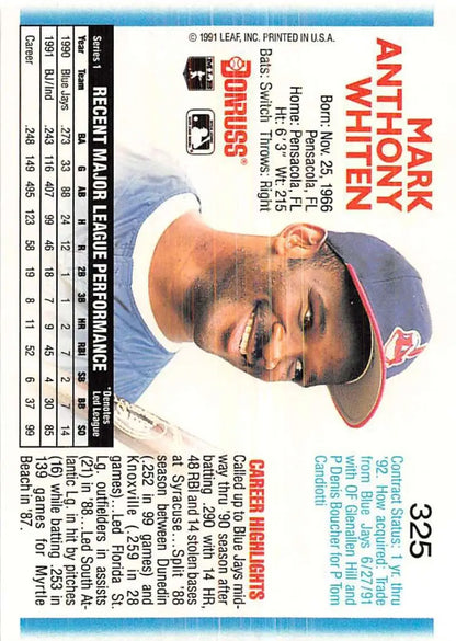 Baseball card featuring Mark Whiten of the Cleveland Indians from 1991 Score